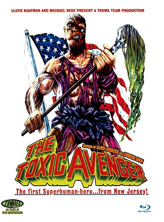 Blu-ray cover for "The Toxic Avenger" which duplicates the original poster